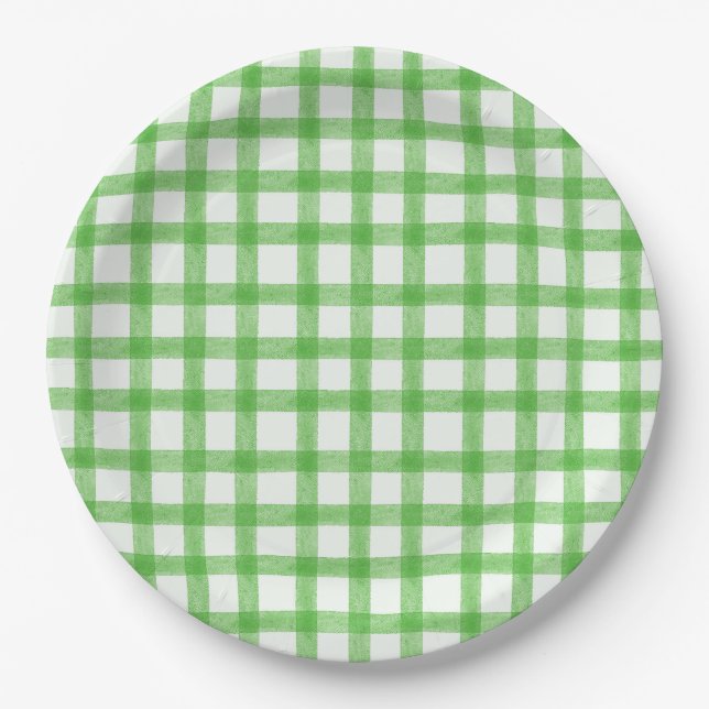 Platos de papel Gingham verde agua 018 (Anverso)