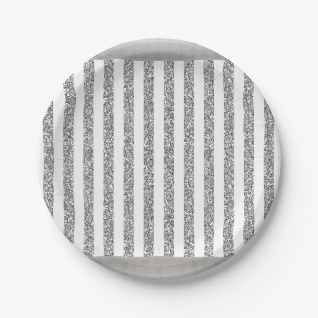 Platos de Papel, Gris Plateado y Raya Blanca (Anverso)