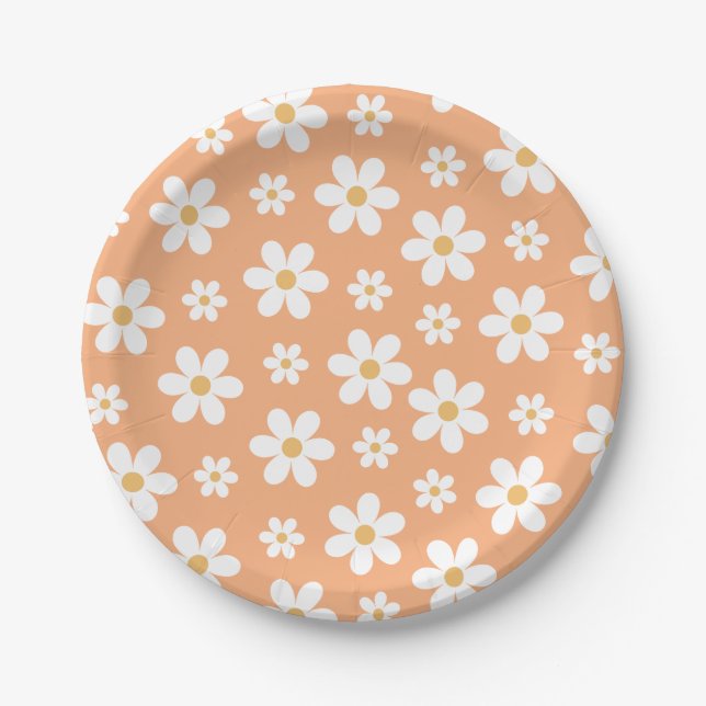Platos de papel Groovy Retro Daisy albaricoque (Anverso)