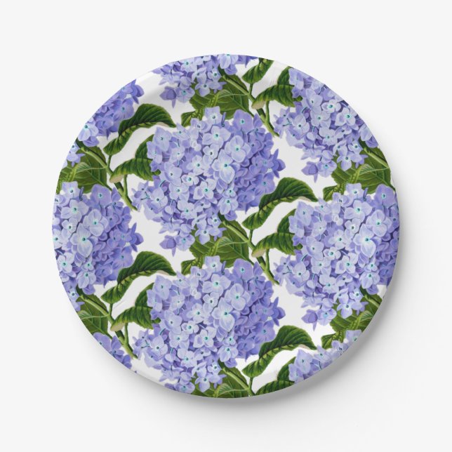 Platos de papel - Hortensias azules (Anverso)