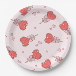 Platos de Papel Kawaii Heart Lollipop