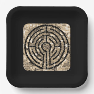 Platos de Papel LABYRINTH V de 9" Cuadrado - Negro