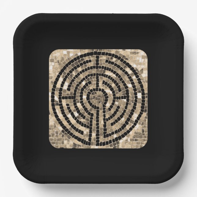 Platos de Papel LABYRINTH V de 9" Cuadrado - Negro (Anverso)