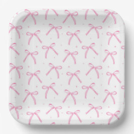 Platos de Papel Lazos Rosados, Cintas Suministros 