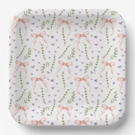 Platos de Papel Lazos Rosados, Cintas Suministros