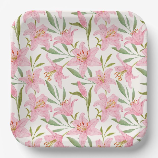 Platos de papel Lilly, fiesta floral rosa (Anverso)