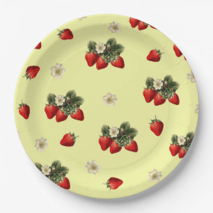 Platos de papel lindos de fresa y amarillo