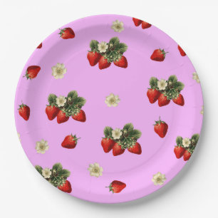 Platos de papel lindos de fresa y rosa