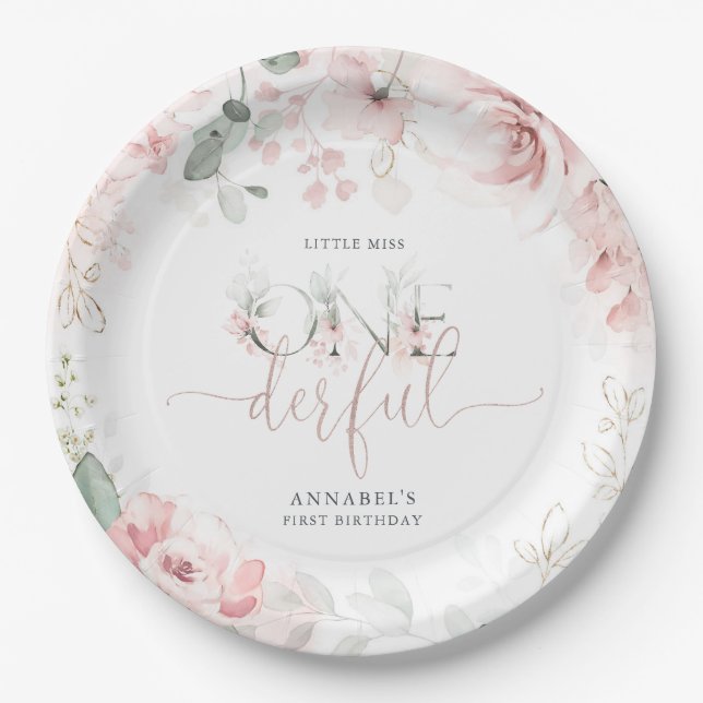 Platos de papel Little Miss Onederful (Anverso)