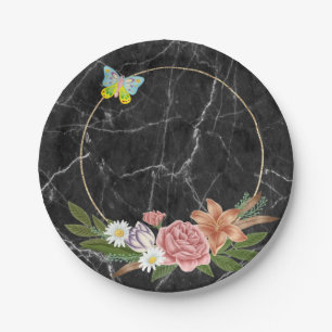 Platos de papel, Mariposa de mármol negroFloral Fl
