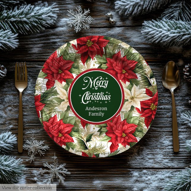 Platos de papel modernos rojos y verdes Corona de  (Christmas Wreath Red Green Modern Paper Plates )