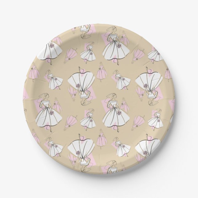 Platos de papel multi grupo novia de moda neutros (Anverso)