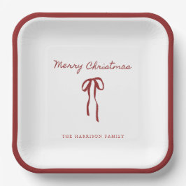 Platos de Papel Navideños con Lazo Rojo Festivo