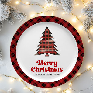 Platos de papel navideños de cuadros rústicos cáli
