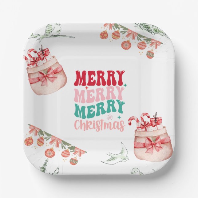Platos de papel navideños festivos - Juego de 8 (Anverso)
