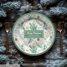 Platos de papel navideños lindos pastel verde salv