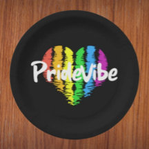Platos de papel negro atrevido PrideVibe Heart
