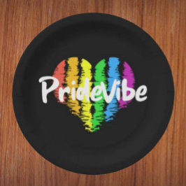 Platos de papel negro atrevido PrideVibe Heart