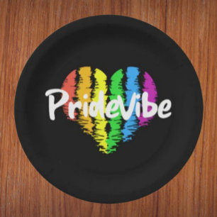 Platos de papel negro atrevido PrideVibe Heart