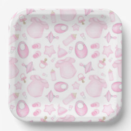 Platos de Papel Niña Bebé, Shower de Recién Nacida