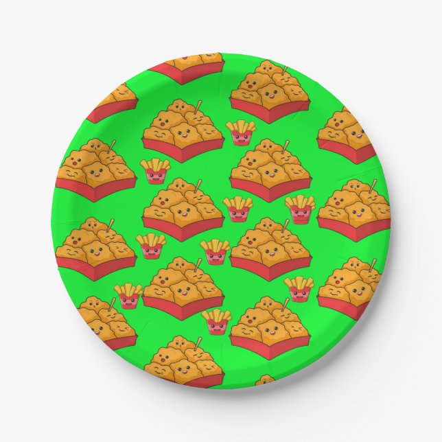 Platos de papel, nuggets de pollo verdes  (Anverso)