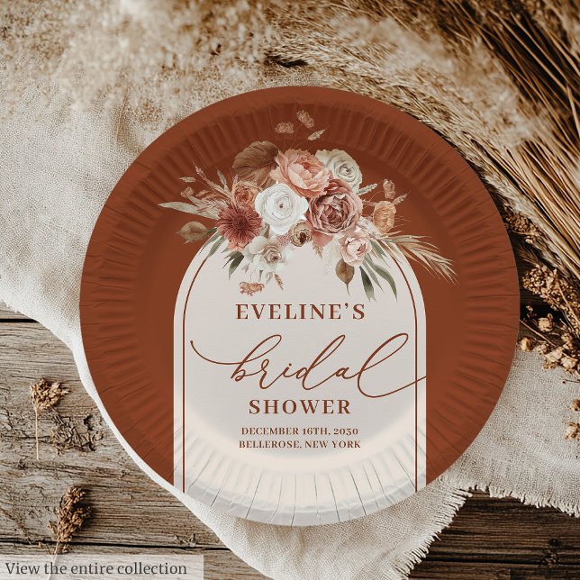 Platos de Papel Nupciales Boho de Hierba de Pampas (Chic Copper Pampas Grass Boho Bridal Paper Plates)