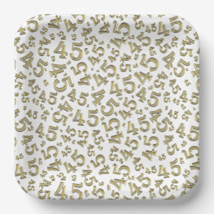 Platos de papel oro/blanco con patrón de número al