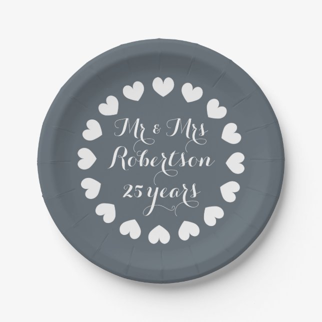Platos de papel para aniversario de bodas de 25 añ (Anverso)