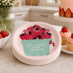 Platos de papel para baby shower Berry Sweet fresa