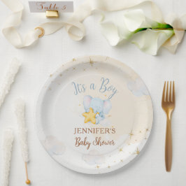 Platos de papel para baby shower Blue Elephant Clo