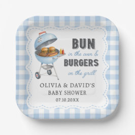 Platos de papel para baby shower Blue Gingham Burg