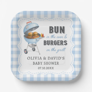 Platos de papel para baby shower Blue Gingham Burg