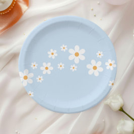 Platos de papel para baby shower boho Daisy azul