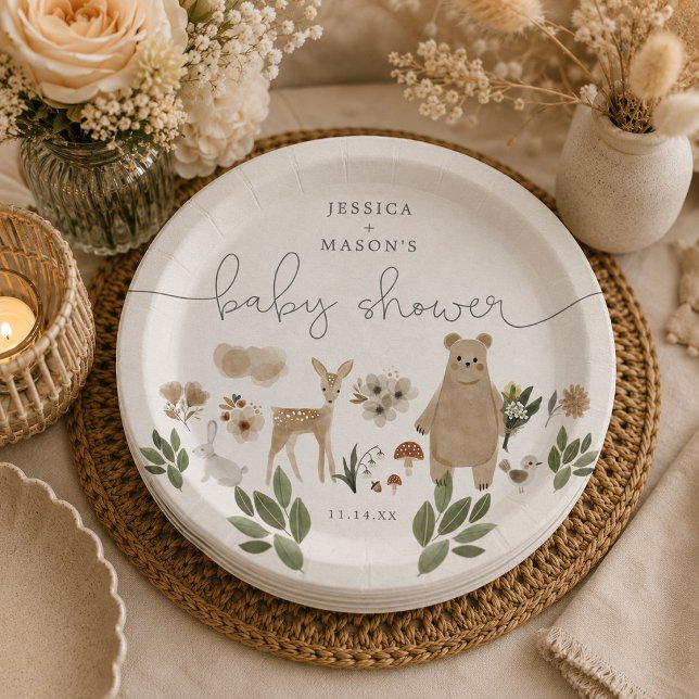 Platos de papel para baby shower boho del bosque (Subido por el creador)