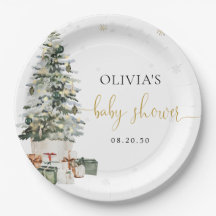 Platos de papel para baby shower con árbol de Navi