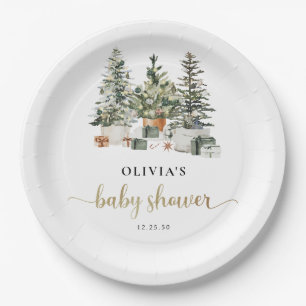 Platos de papel para baby shower con árbol de Navi