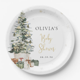 Platos de papel para baby shower con árbol de Navi