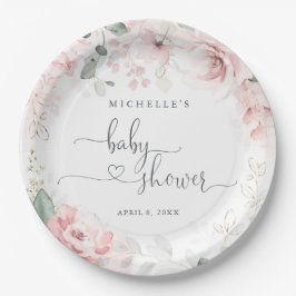 Platos de papel para baby shower con jardín floral