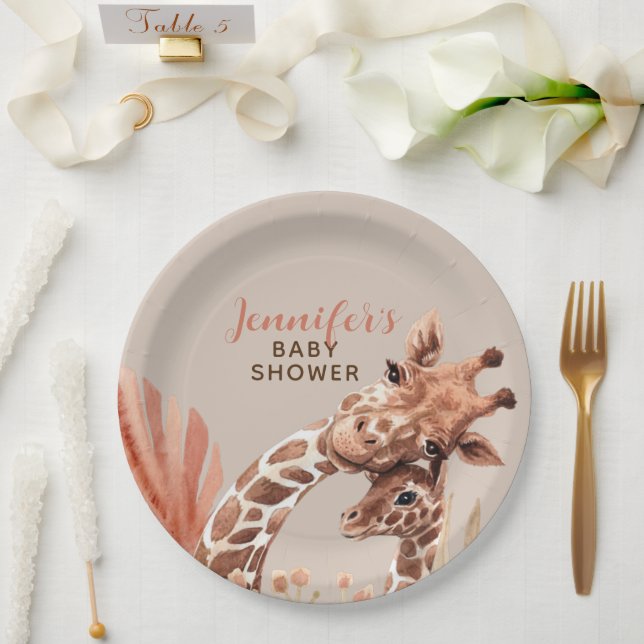 Platos de papel para baby shower con jirafa boho d (Boda)