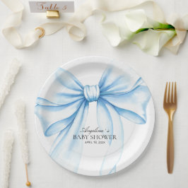 Platos de papel para baby shower con lazo adorable