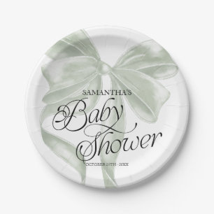 Platos de papel para baby shower con lazo coquette