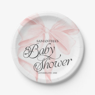 Platos de papel para baby shower con lazo coquette