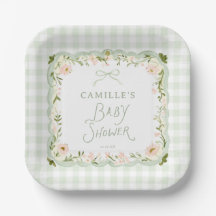 Platos de papel para baby shower con lazo de gingh