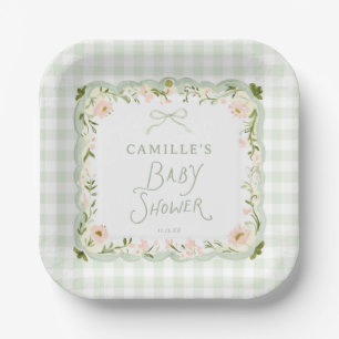 Platos de papel para baby shower con lazo de gingh