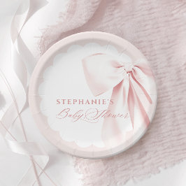 Platos de papel para baby shower con lazo rosa bon