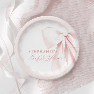 Platos de papel para baby shower con lazo rosa bon