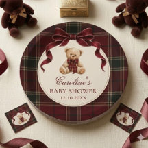 Platos de papel para baby shower con lazo tartán r