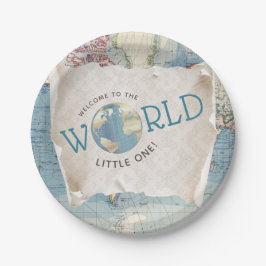 Platos de papel para baby shower con mapa antiguo