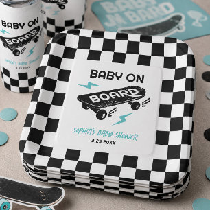 Platos de papel para baby shower con Patinete Baby
