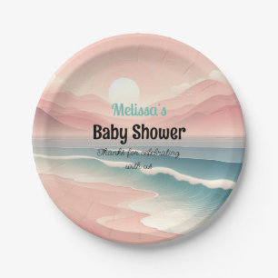 Platos de papel para baby shower con puesta de sol